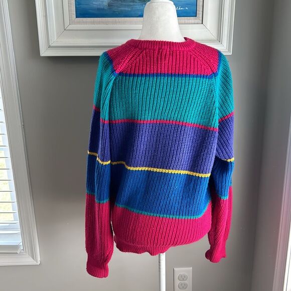 Vintage 90s Classic Fashion Striped Rainbow Sweater Medium - Picture 5 of 13